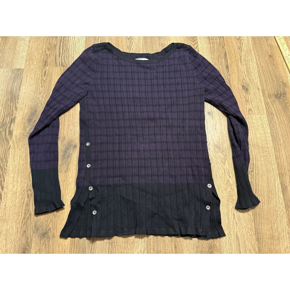 Croft & Barrow Sweater Womens Size M Purple Pullover Ribbed Knit Button Side